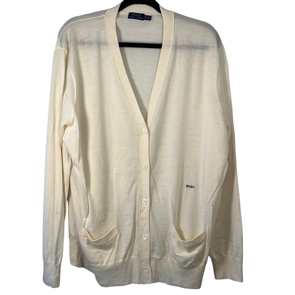 Polo Ralph Lauren Wool‎ Silk Cashmere Cream Grandpa Cardigan Sweater Preppy XL